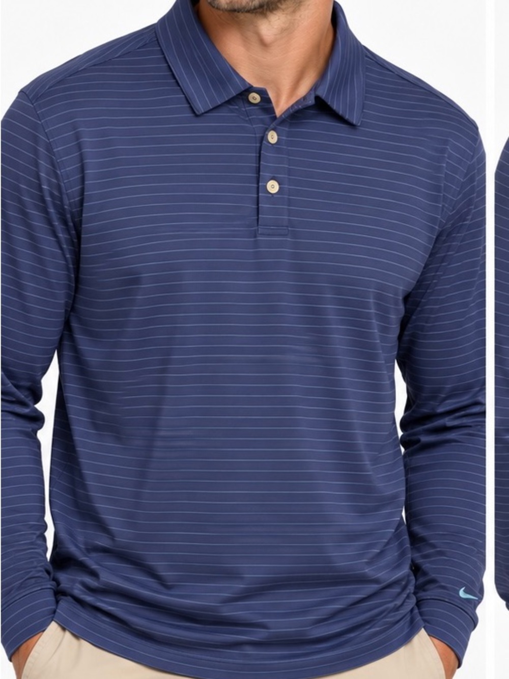Nike Men's Navy Long Sleeve Pinstripe Polo